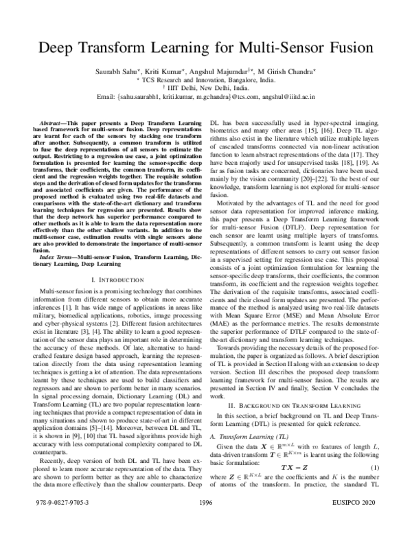 (PDF) Deep Transform Learning for Multi-Sensor Fusion