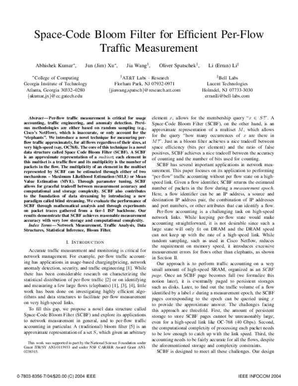 (PDF) Space-Code Bloom Filter for Efficient Per-Flow Traffic Measurement