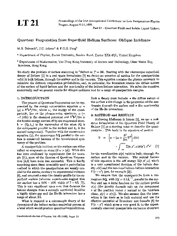 (PDF) Quantum evaporation from superfluid helium surfaces Oblique
