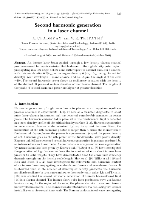 (PDF) Second harmonic generation in a laser channel