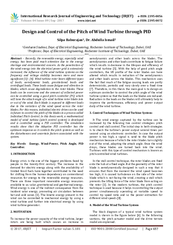 (PDF) Design and Control of the Pitch of Wind Turbine through PID