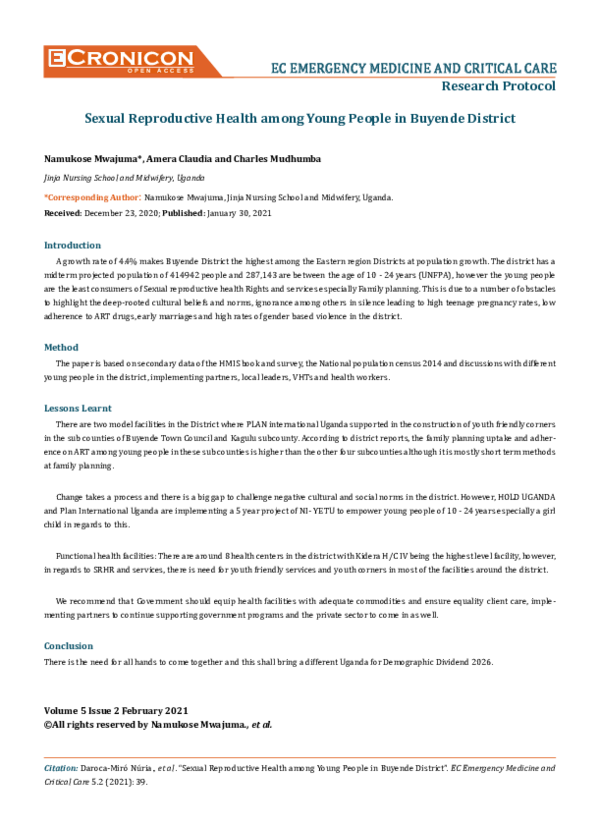 (PDF) Sexual Reproductive Health among Young People in Buyende District
