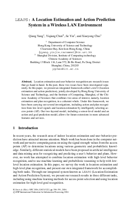(PDF) LEAPS: A Location Estimation and Action Prediction System in a ...
