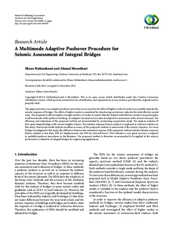 (PDF) A Multimode Adaptive Pushover Procedure for Seismic Assessment of ...