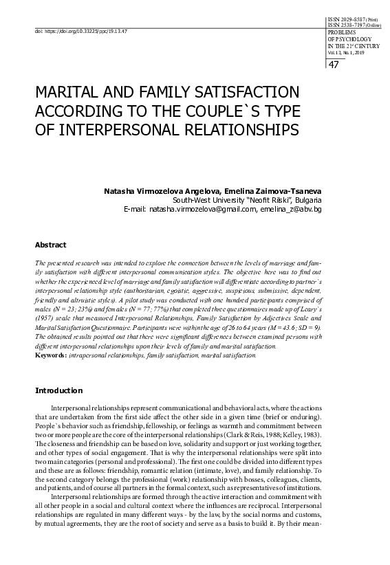 (PDF) Marital and Family Satisfaction According to the Couple`s Type of ...