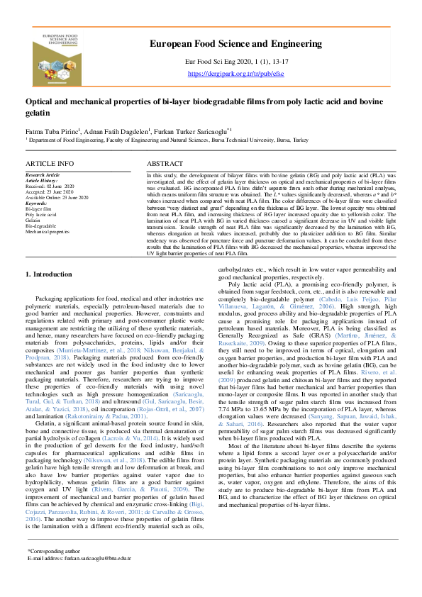 (PDF) Optical and mechanical properties of bi-layer biodegradable films ...