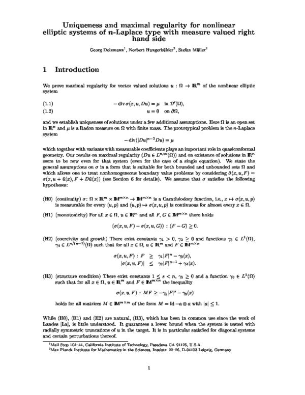 (PDF) Uniqueness and maximal regularity for nonlinear elliptic systems ...