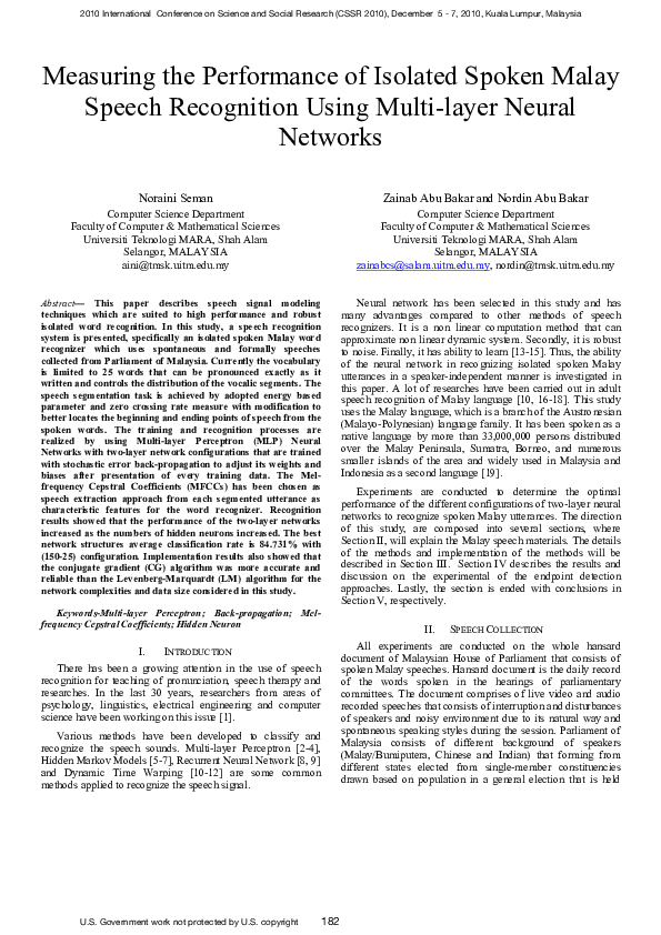 (PDF) Measuring the performance of isolated spoken Malay speech ...