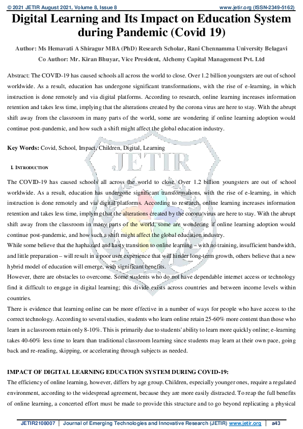 (PDF) Digital Learning and Its Impact on Education System during ...