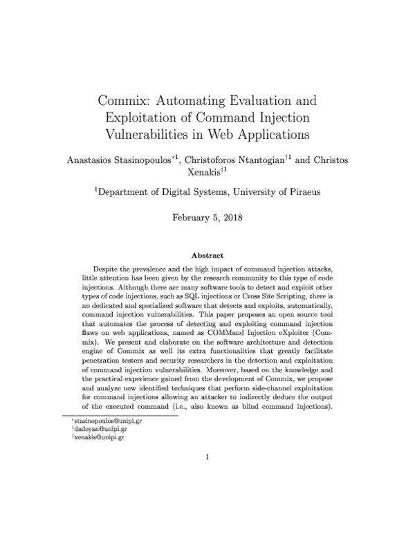 (PDF) Commix: automating evaluation and exploitation of command ...