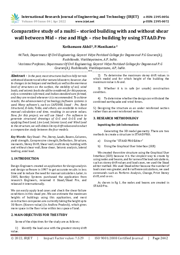 (PDF) Comparative study of a multi -storied building with and without ...