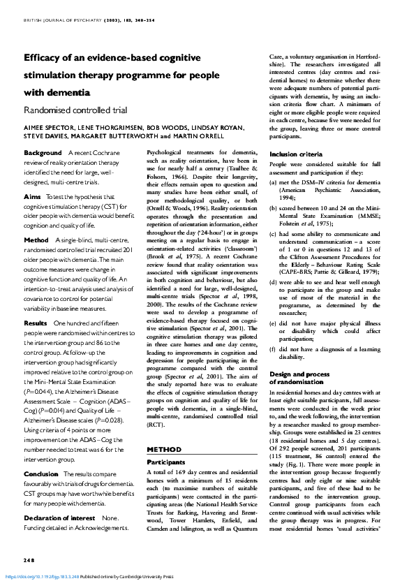 (PDF) Efficacy of an evidence-based cognitive stimulation therapy ...
