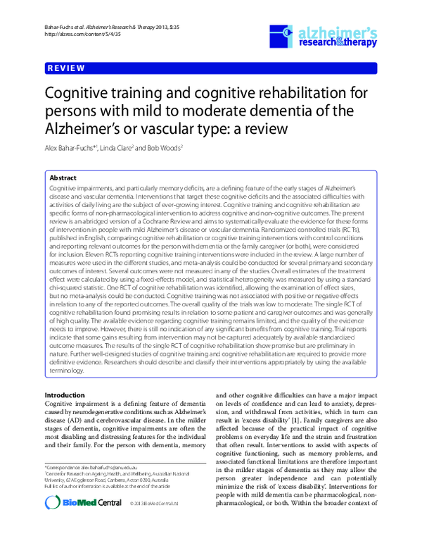 (PDF) Cognitive training and cognitive rehabilitation for persons with ...