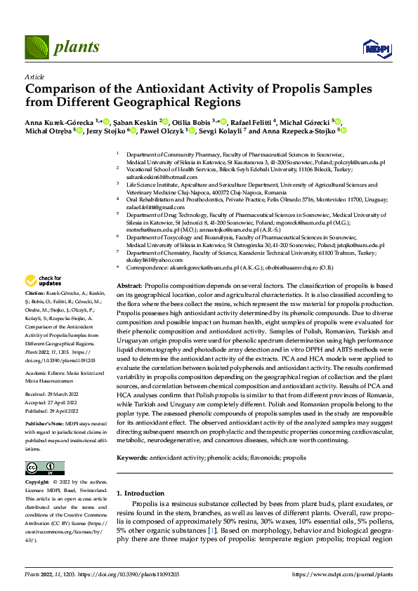 (PDF) Comparison of the Antioxidant Activity of Propolis Samples from ...