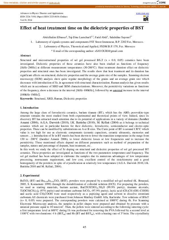 (PDF) Effect of heat treatment time on the dielectric properties of BST