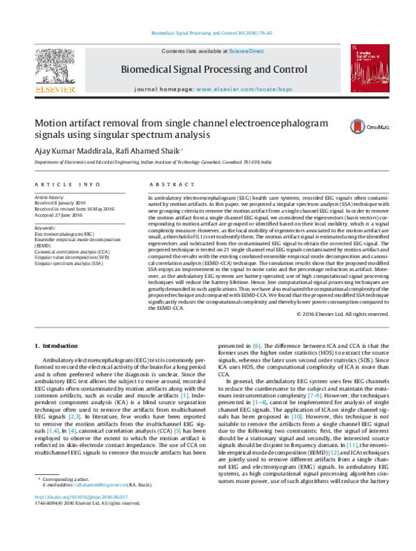 (PDF) Motion artifact removal from single channel electroencephalogram
