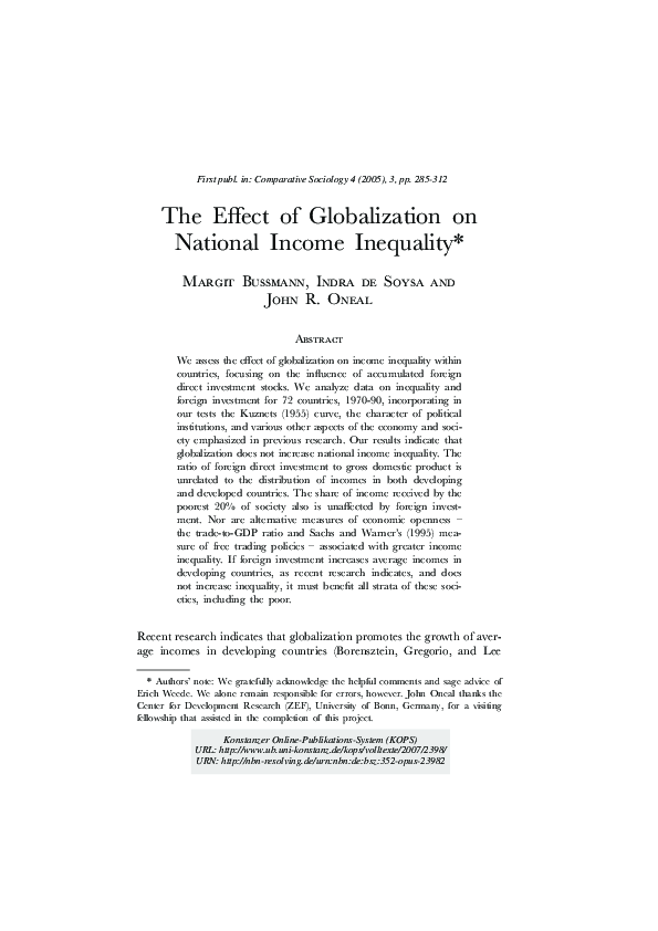 (PDF) The Effect of Globalization on National Income Inequality