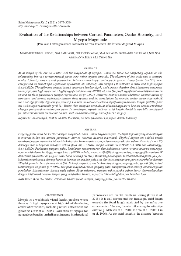(PDF) Evaluation of the Relationships between Corneal Parameters ...