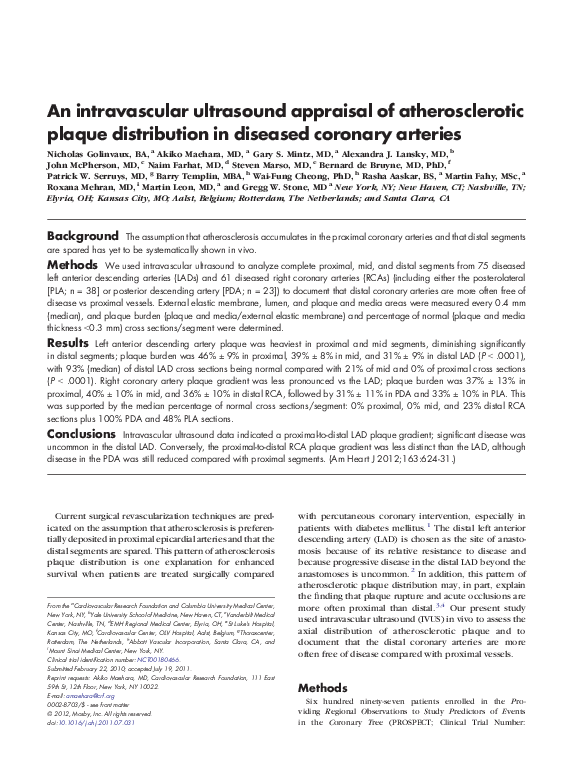 (PDF) An intravascular ultrasound appraisal of atherosclerotic plaque ...