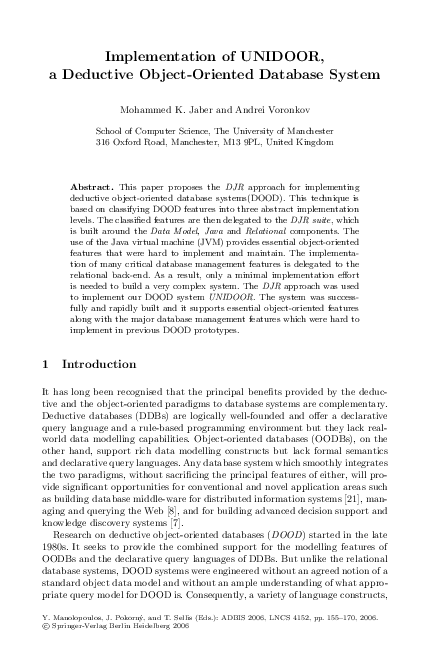 (PDF) Implementation of UNIDOOR, a Deductive Object-Oriented Database ...