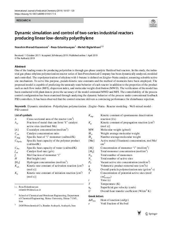 (PDF) Dynamic simulation and control of two-series industrial reactors ...