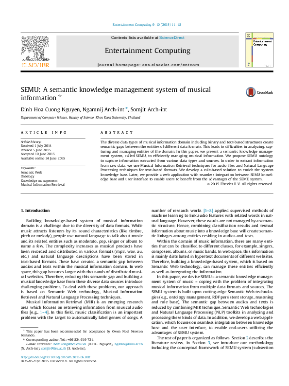 (PDF) SEMU: A Semantic Knowledge Management System of Musical Information