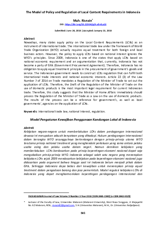 (PDF) The Model of Policy and Regulation of Local Content Requirements ...