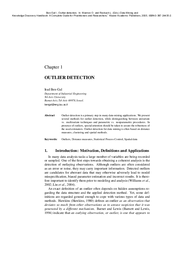 (PDF) Chapter 1 OUTLIER DETECTION