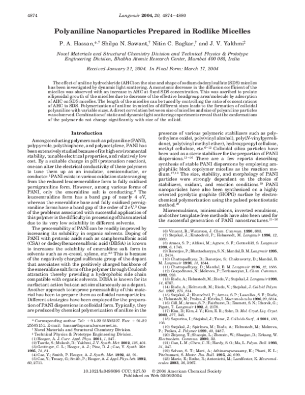 (PDF) Polyaniline Nanoparticles Prepared in Rodlike Micelles