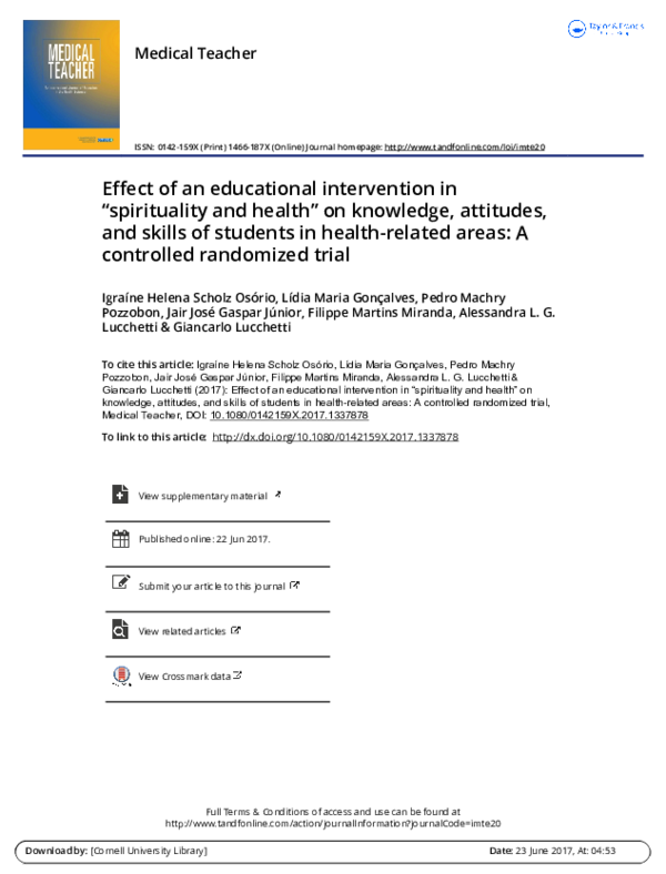 (PDF) Effect of an educational intervention in "spirituality and health ...
