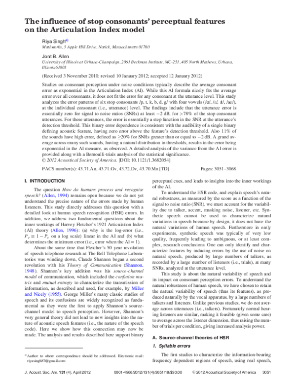 (PDF) The influence of stop consonants’ perceptual features on the