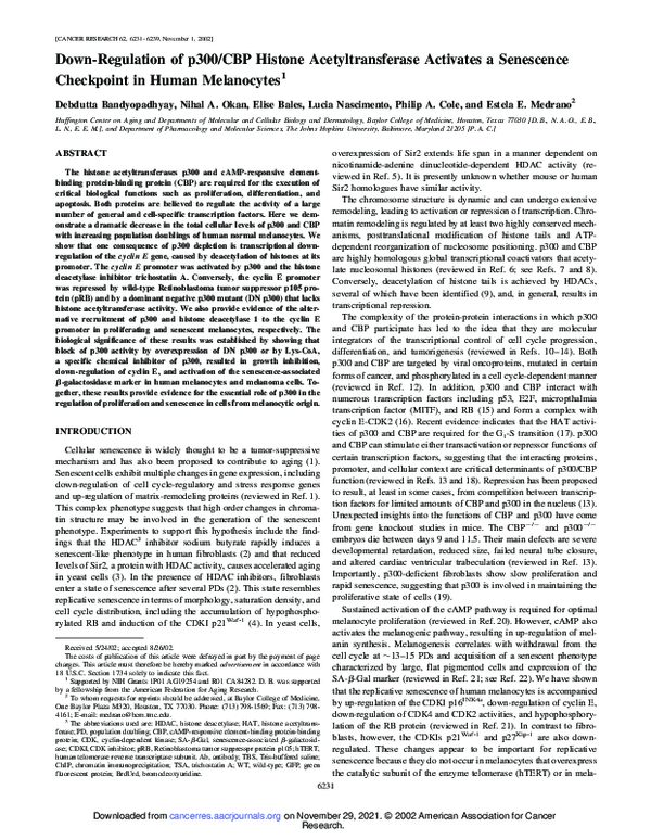 (PDF) Down-regulation of p300/CBP histone acetyltransferase activates a ...