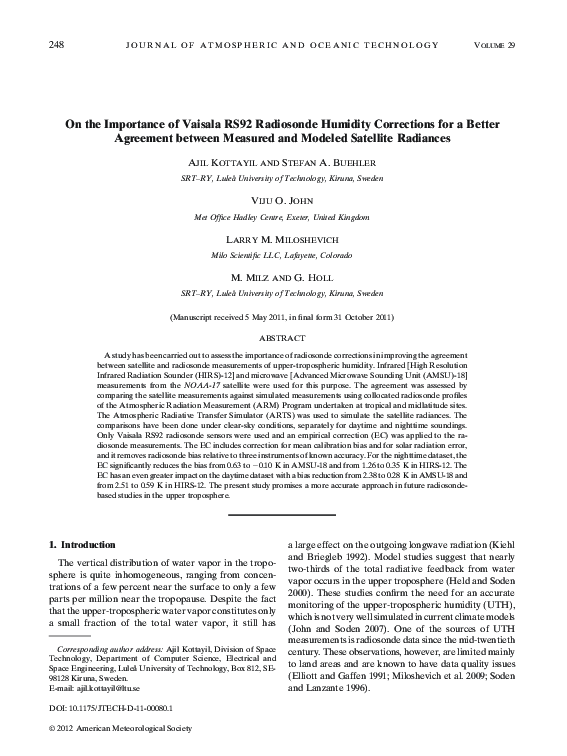 (PDF) On the Importance of Vaisala RS92 Radiosonde Humidity Corrections