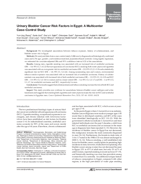 (PDF) Urinary Bladder Cancer Risk Factors in Egypt: A Multicenter Case ...