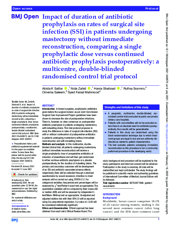 (PDF) Impact of duration of antibiotic prophylaxis on rates of surgical ...