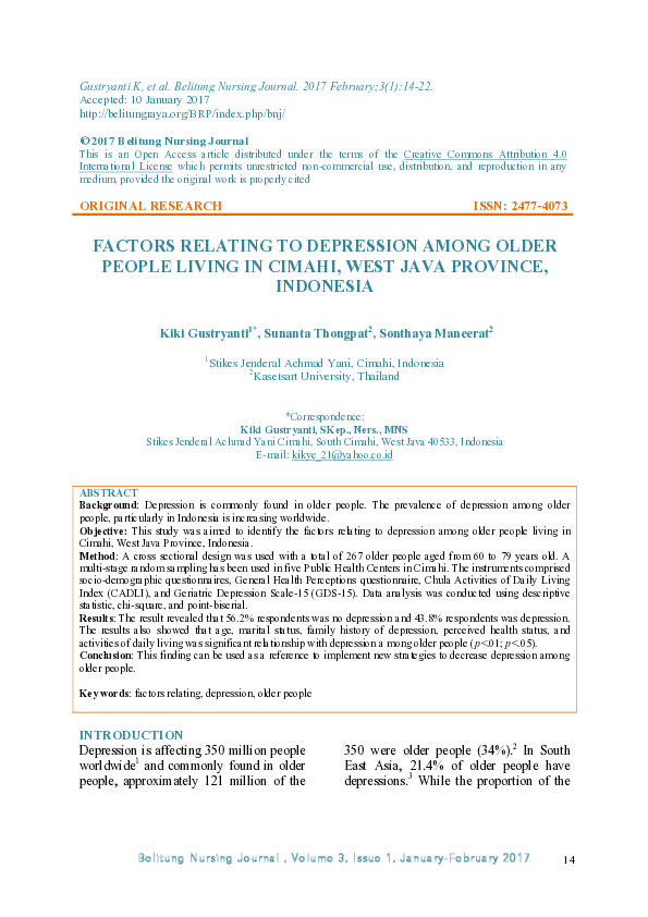 (PDF) Factors Relating to Depression Among Older People Living in ...
