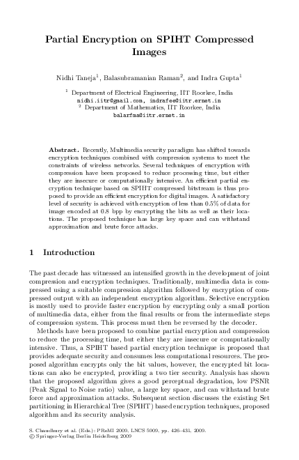 (PDF) Partial Encryption on SPIHT Compressed Images