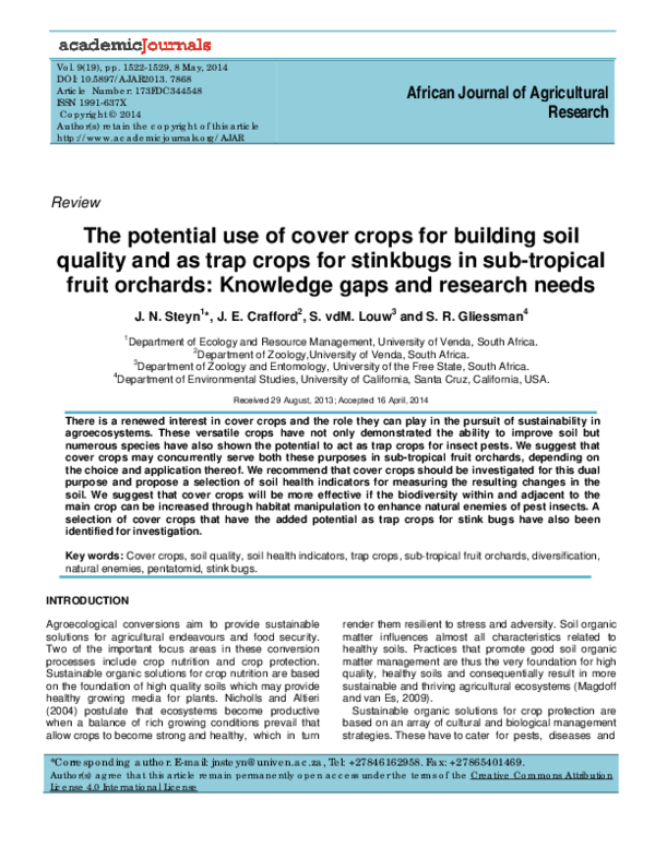 (PDF) The potential use of cover crops for building soil quality and as ...