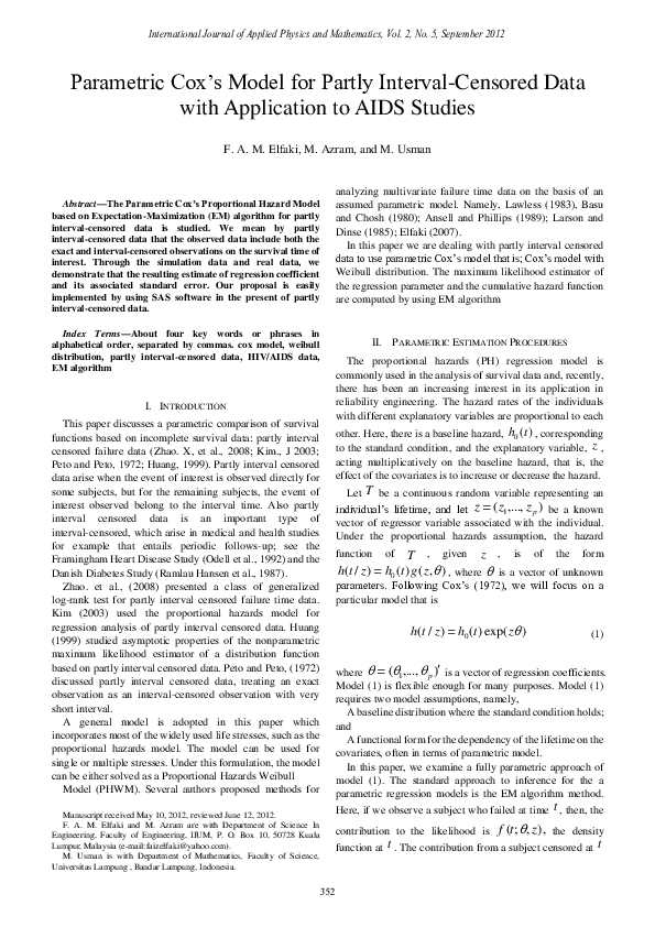 (PDF) Parametric Cox’s Model for Partly Interval-Censored Data with ...