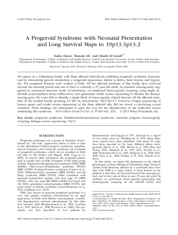(PDF) A progeroid syndrome with neonatal presentation and long survival ...