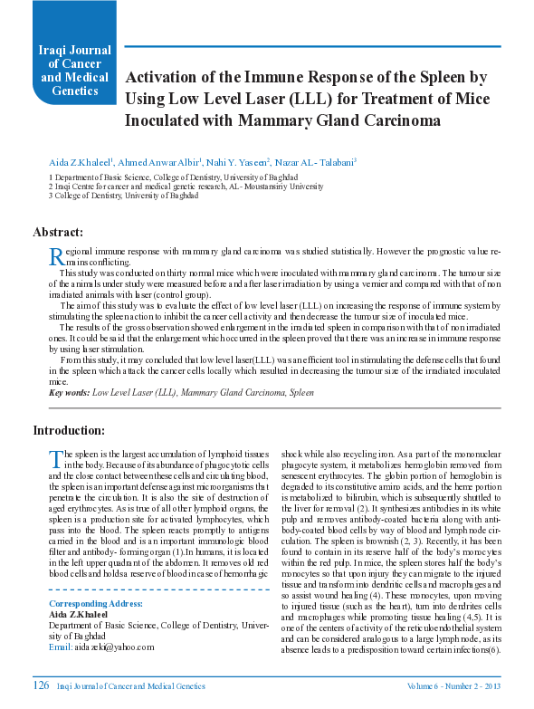 (PDF) Activation of the Immune Response of the Spleen by Using Low ...
