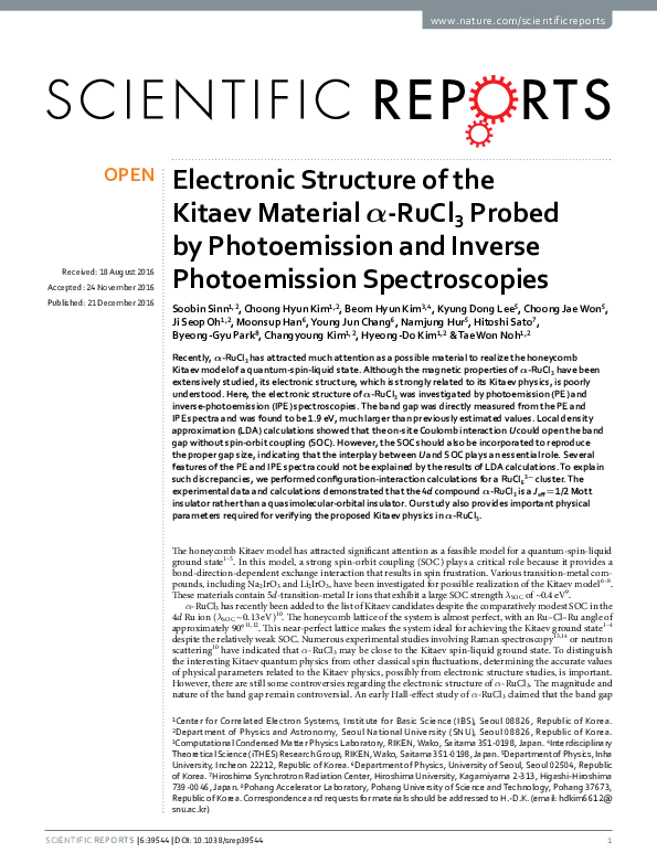 (PDF) Electronic Structure of the Kitaev Material α-RuCl3 Probed by ...