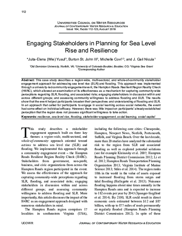 (PDF) Engaging Stakeholders in Planning for Sea Level Rise and Resilience