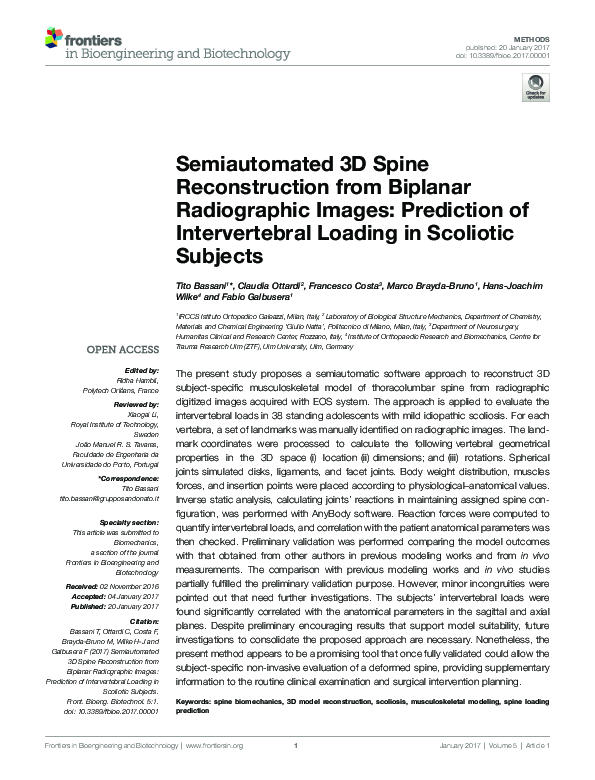(PDF) Semiautomated 3D Spine Reconstruction from Biplanar Radiographic ...