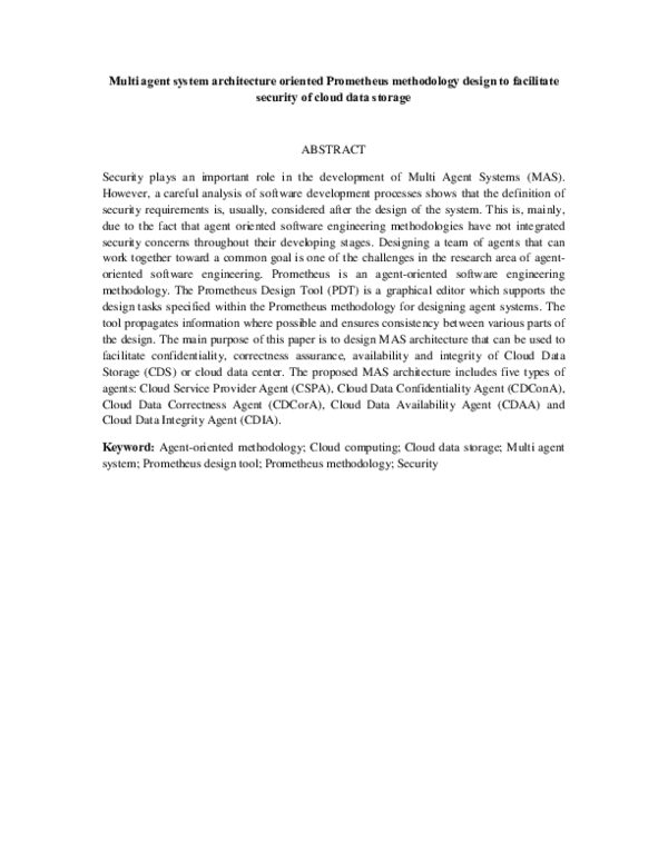 (PDF) Multi Agent System Architecture Oriented Prometheus Methodology ...