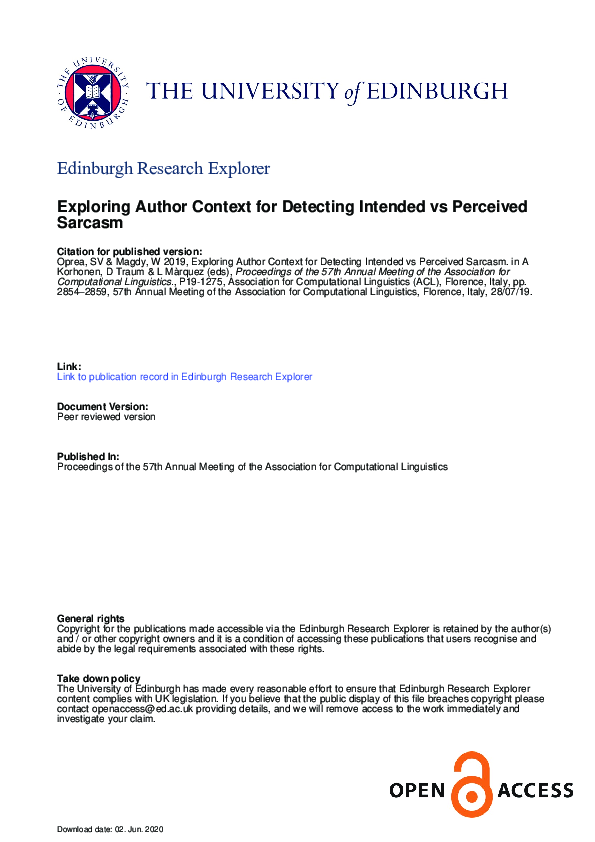 (PDF) Exploring Author Context for Detecting Intended vs Perceived Sarcasm