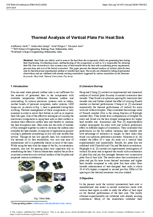 (PDF) Thermal Analysis of Vertical Plate Fin Heat Sink Dr. Anilkumar