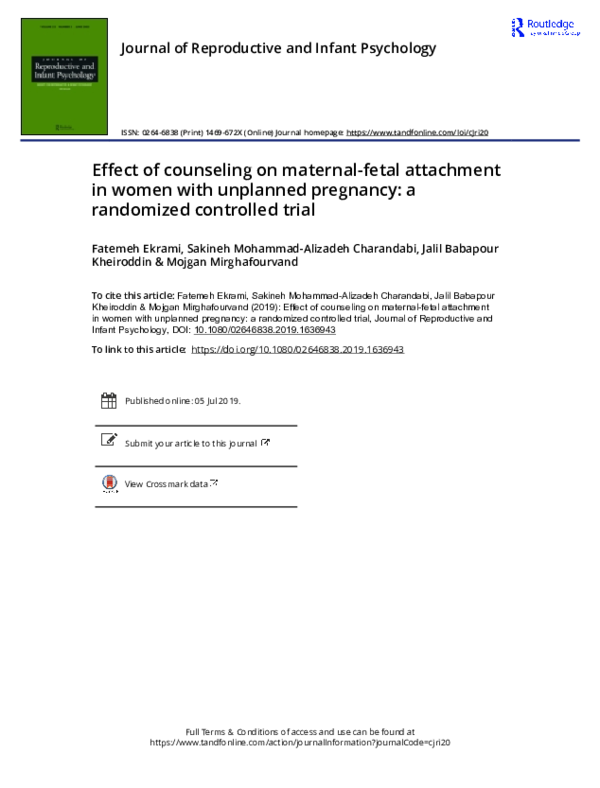 (PDF) Effect of counseling on maternal-fetal attachment in women with ...