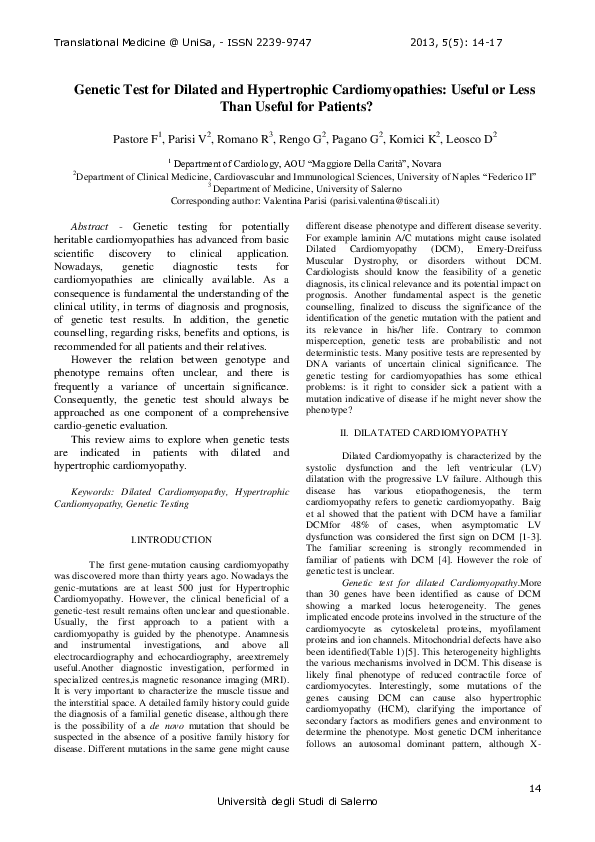 (PDF) Genetic test for dilated and hypertrophic cardiomyopathies ...