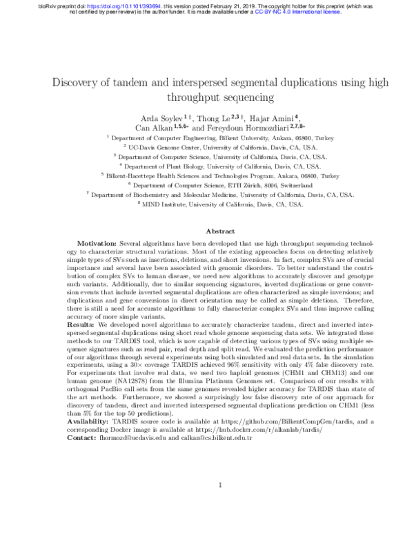 (PDF) Discovery of tandem and interspersed segmental duplications using ...